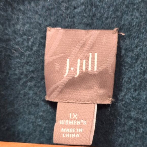 J Jill Jacket Womens 1X Dark Forest Green Open Front Wool Angora Waterfall Tie - Picture 3 of 12